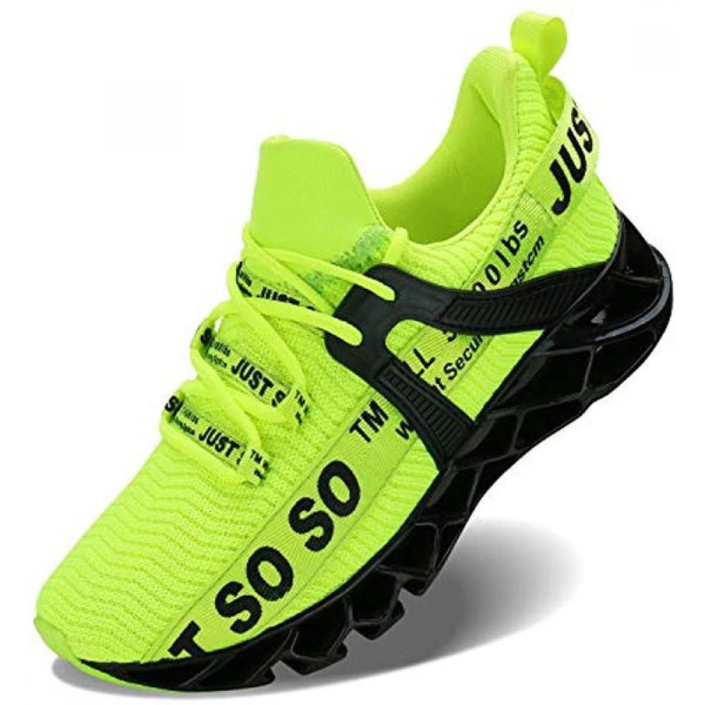 Men's Runing Shoes Walking Non Slip Blade Type Sneakers Black Green